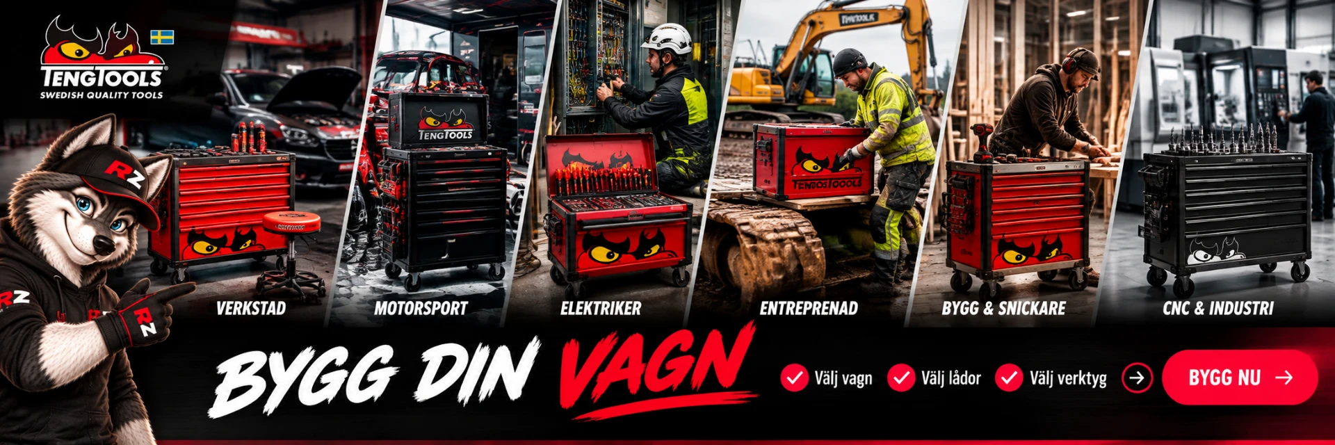 Verktygsvagnar i olika verkstadsmiljöer