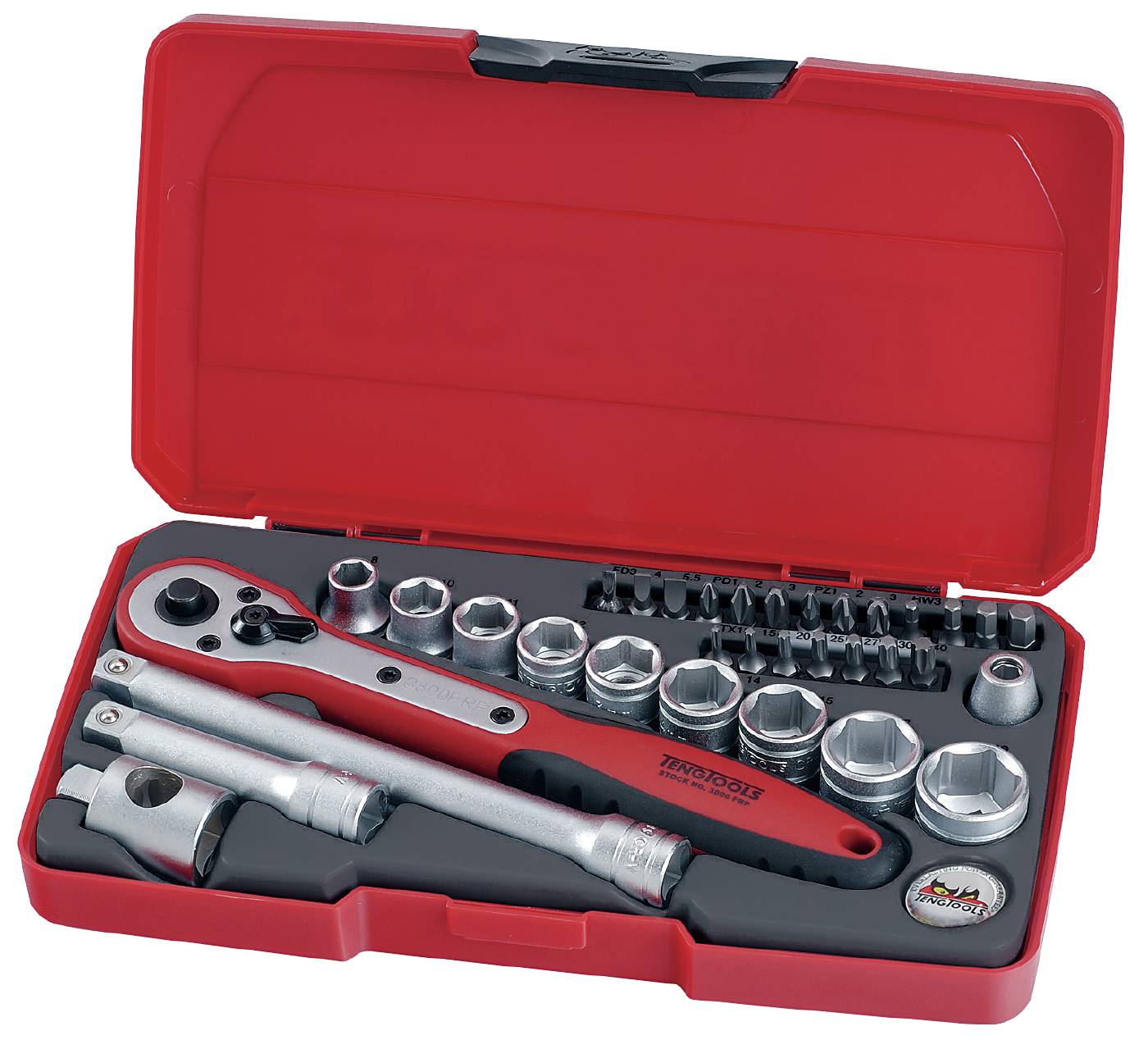 Hylsnyckelsats. Med 3/8'' fyrkantsfäste Teng Tools T3834