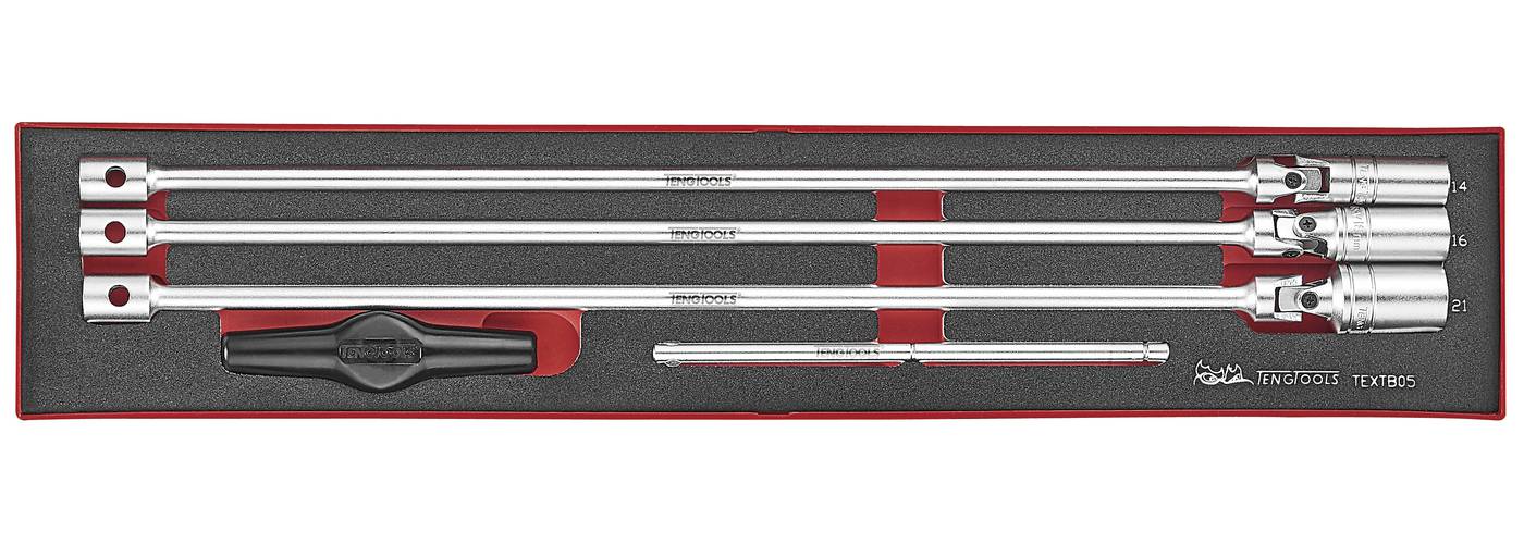 5 delars Tändstiftshylssats med extra långa hylsor med 3/8'' fäste och T-handtag. Teng Tools TEXTB05 – bild 1