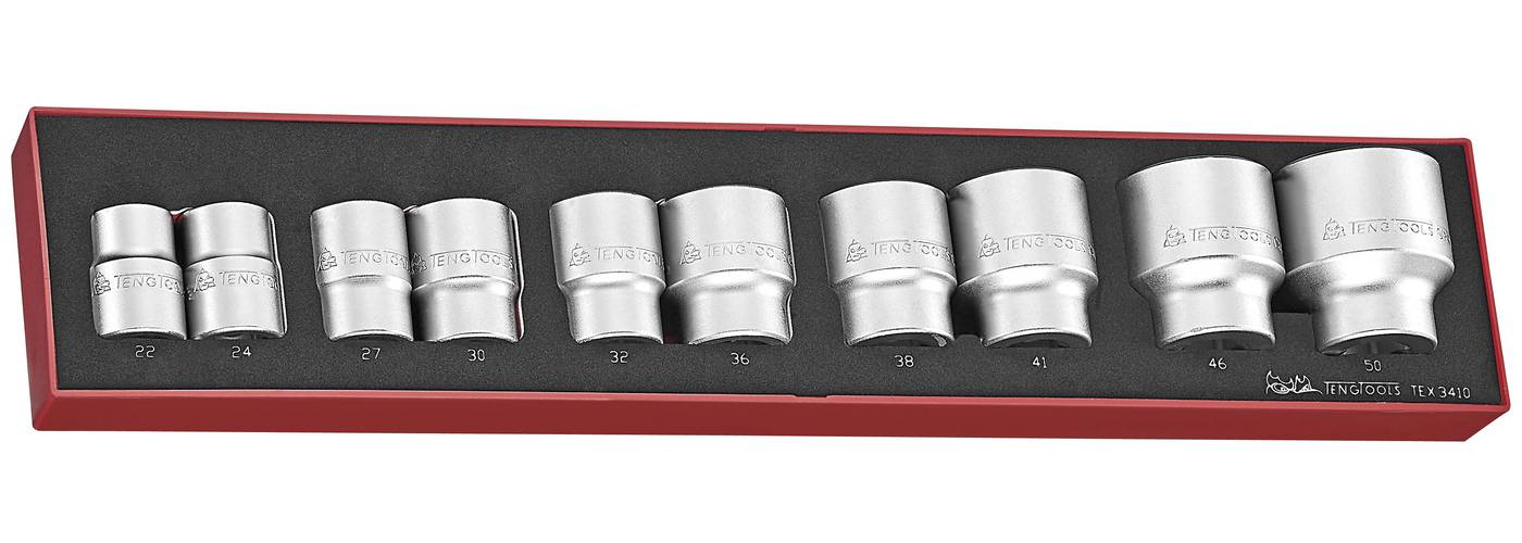 10 delars Hylssats. Med 3/4" fyrkantsfäste. Teng Tools TEX3410 – bild 1