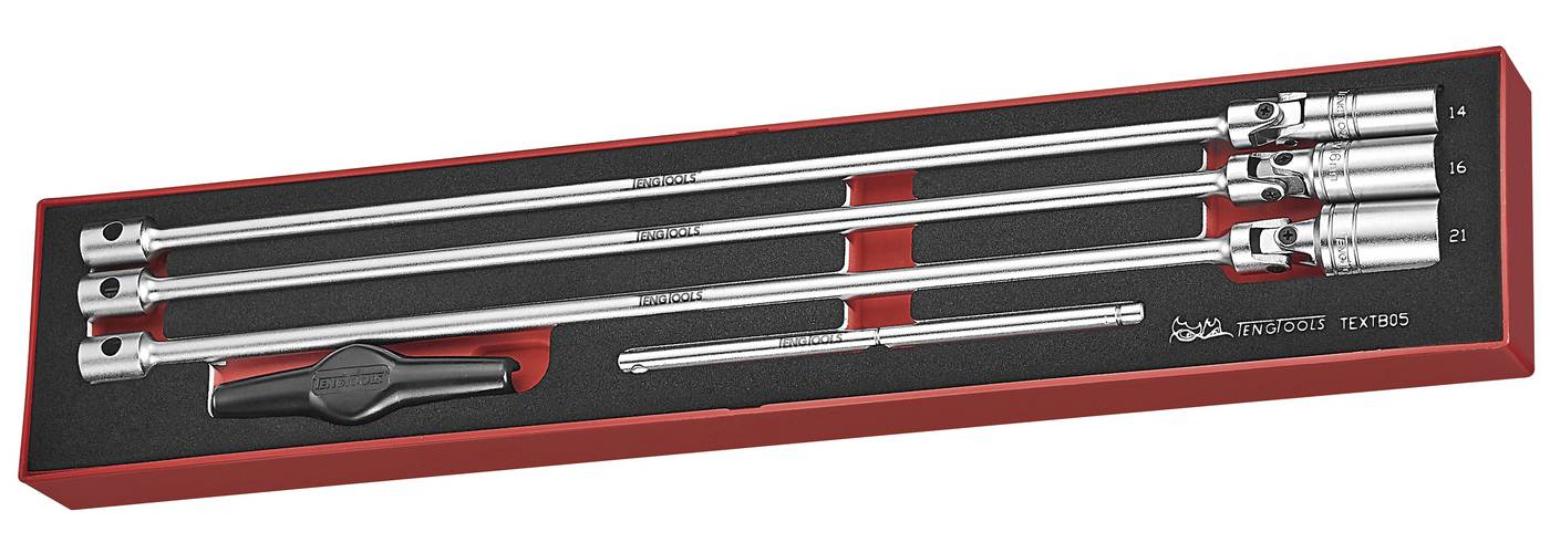 5 delars Tändstiftshylssats med extra långa hylsor med 3/8'' fäste och T-handtag. Teng Tools TEXTB05 – bild 2