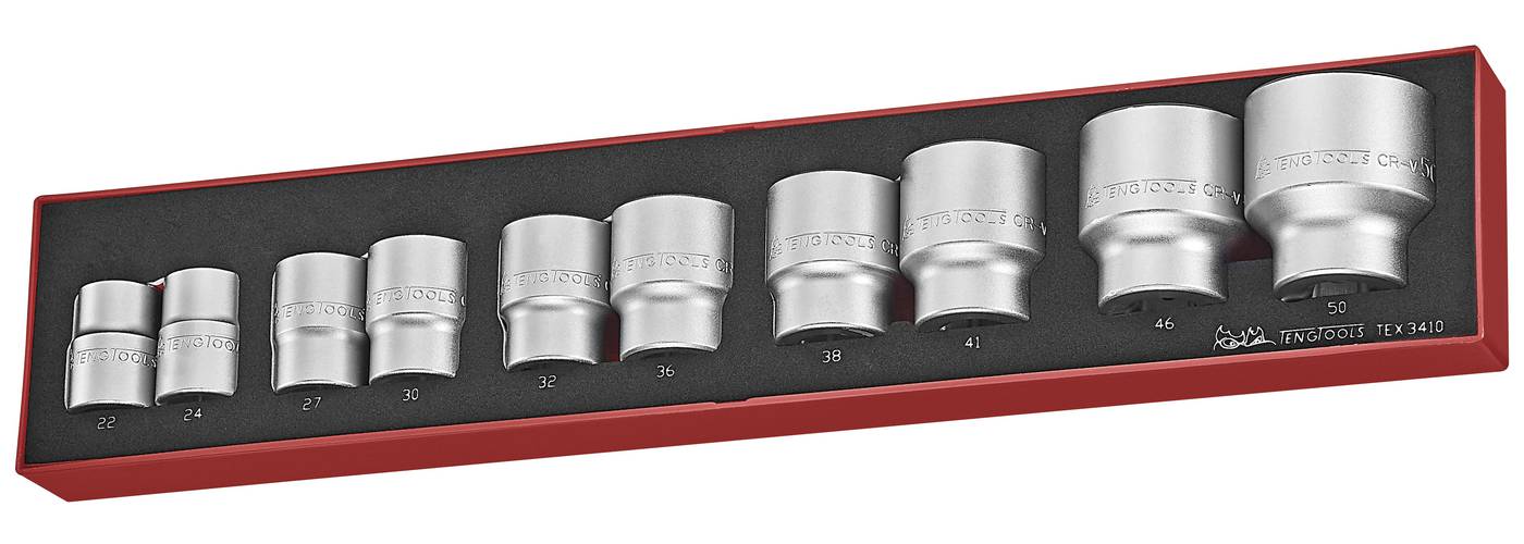 10 delars Hylssats. Med 3/4" fyrkantsfäste. Teng Tools TEX3410 – bild 2