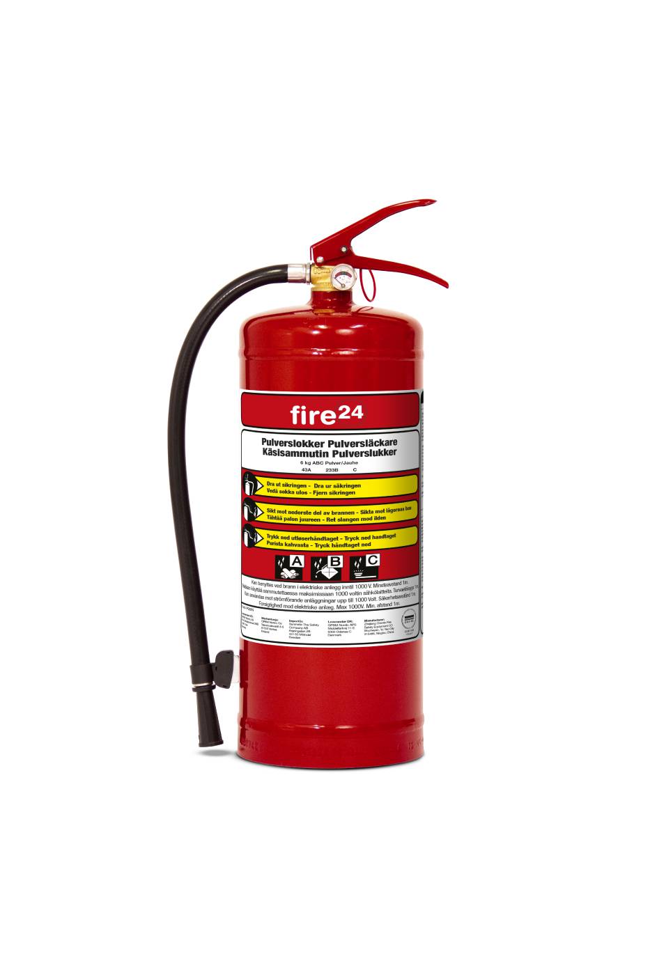 Pulversläckare Fire24 med väggfäste