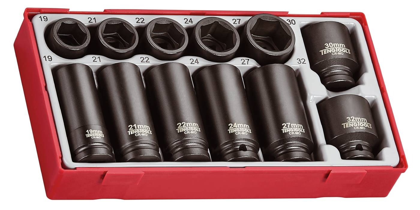 12 delars Krafthylssats med 1/2" fyrkantsfäste Teng Tools TT9212