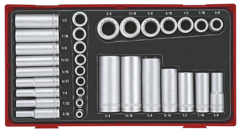 32 delars Hylssats. Med 1/4'' och 3/8'' fyrkantsfäste Teng Tools TTAF3212