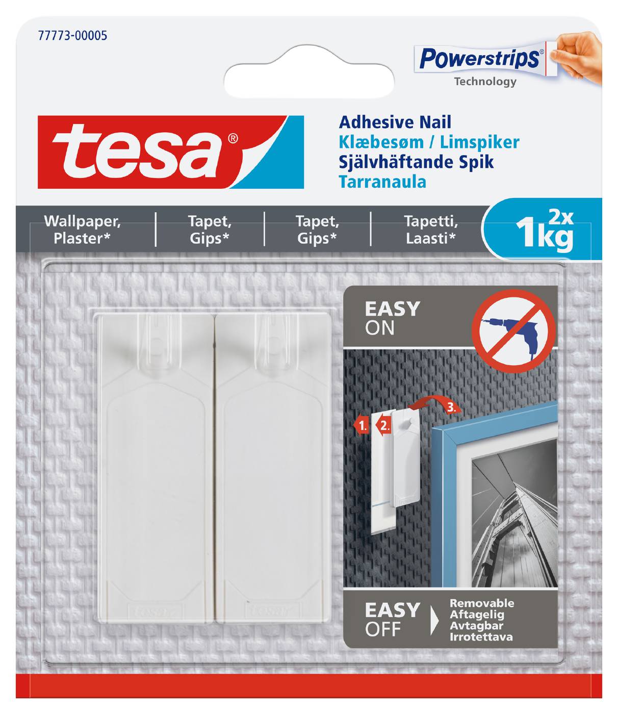 Självhäftande spik för texturerad yta Tesa