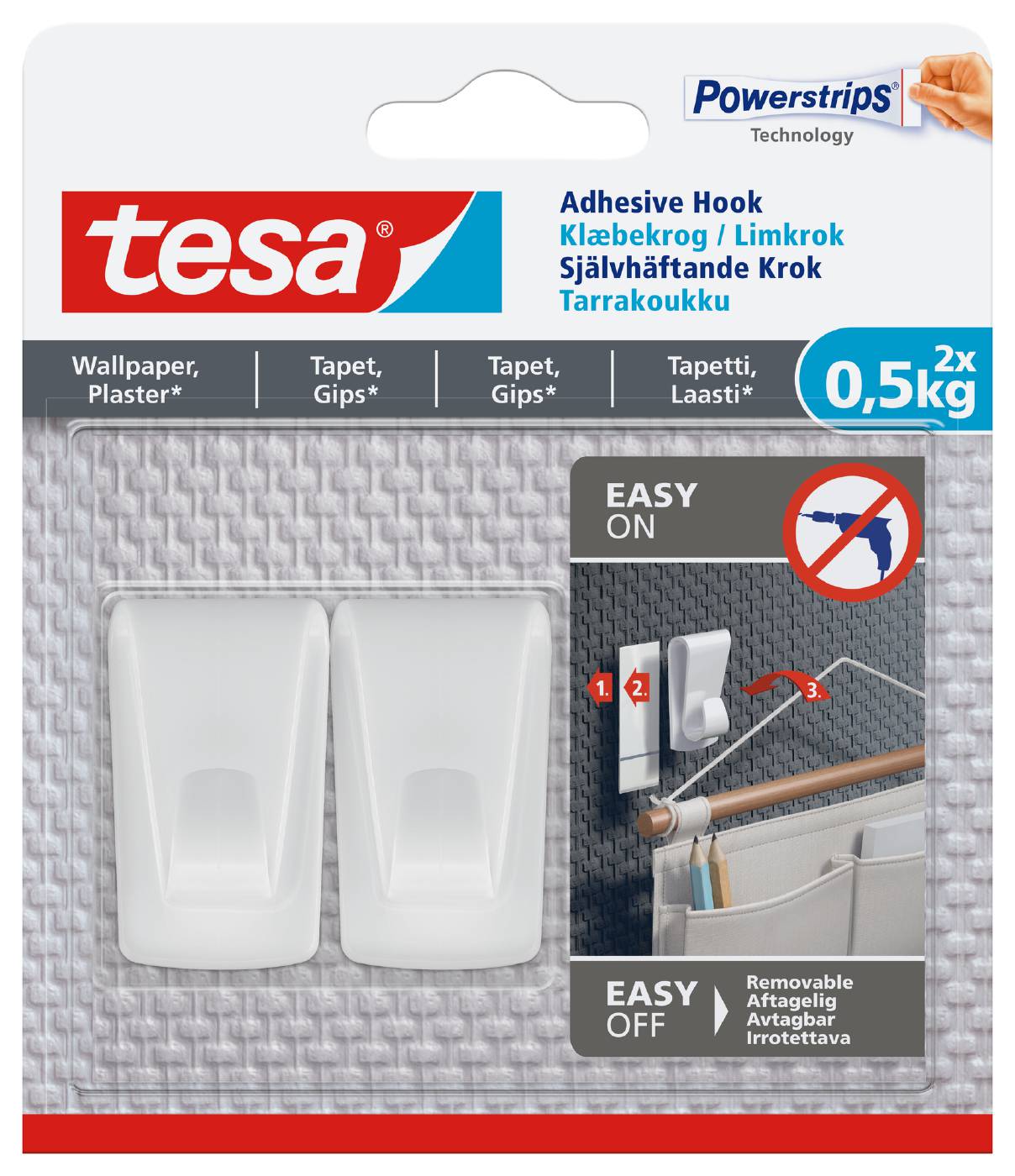 Självhäftande krok för tapet och gips Tesa