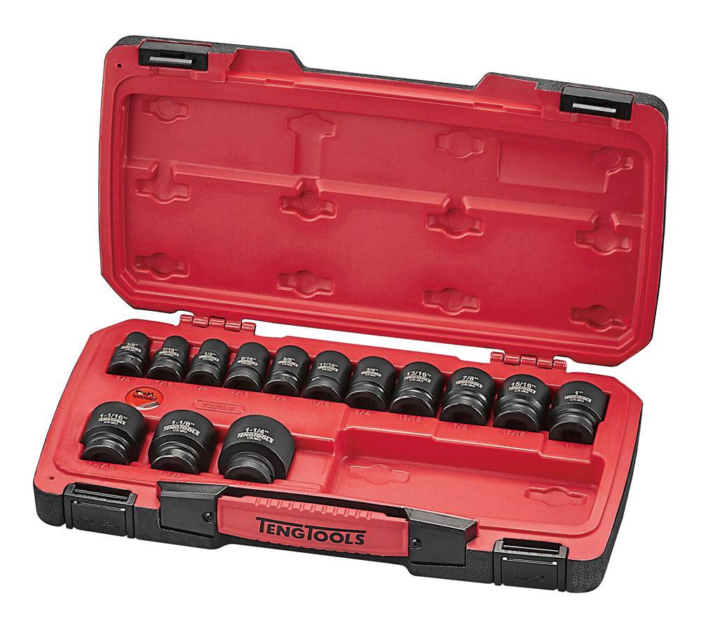 18 delars krafthylssats med 1/2" fyrkantsfäste Teng Tools T9218AF