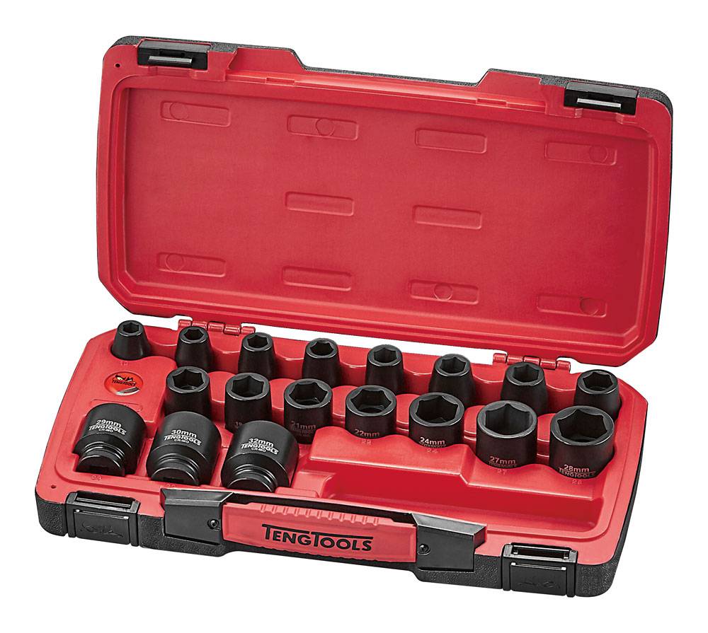 22 delars krafthylssats med 1/2" fyrkantsfäste Teng Tools T9222