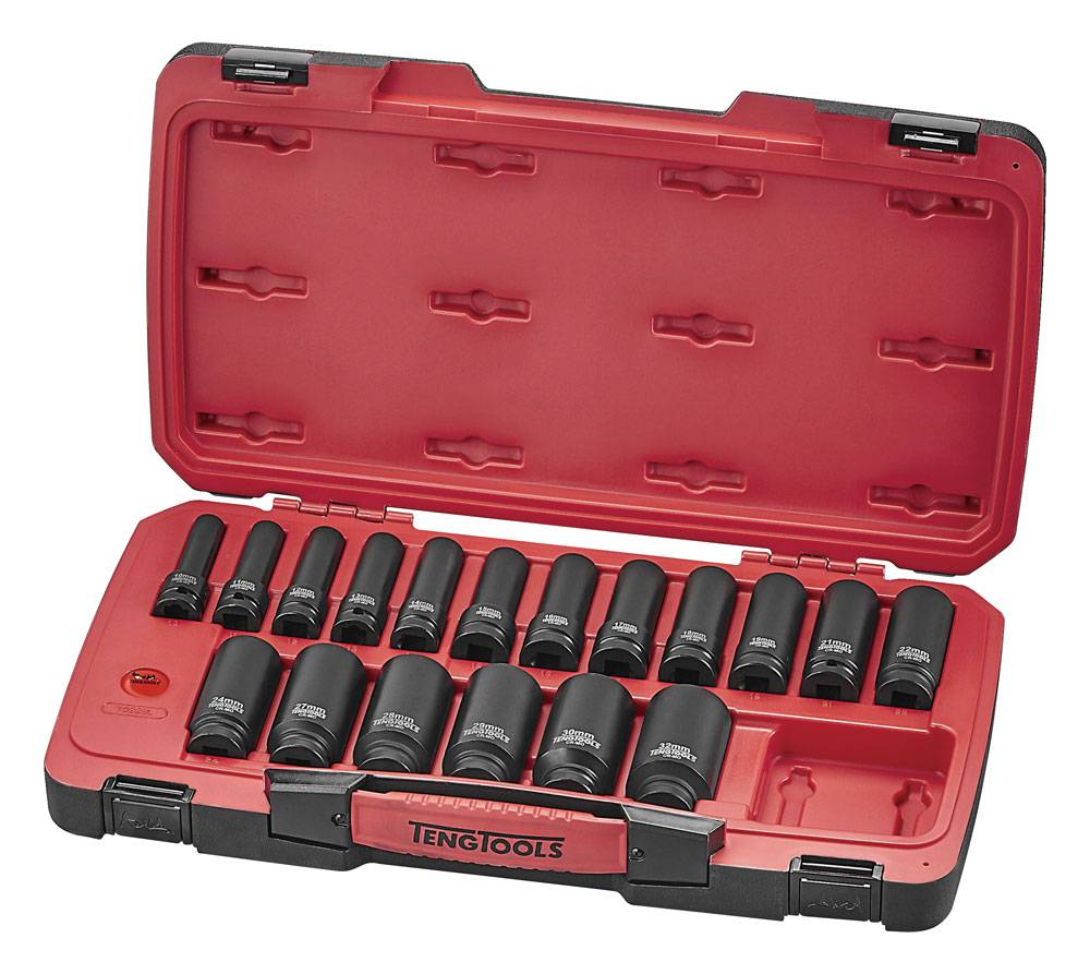 22 delars krafthylssats med 1/2" fyrkantsfäste Teng Tools T9222L