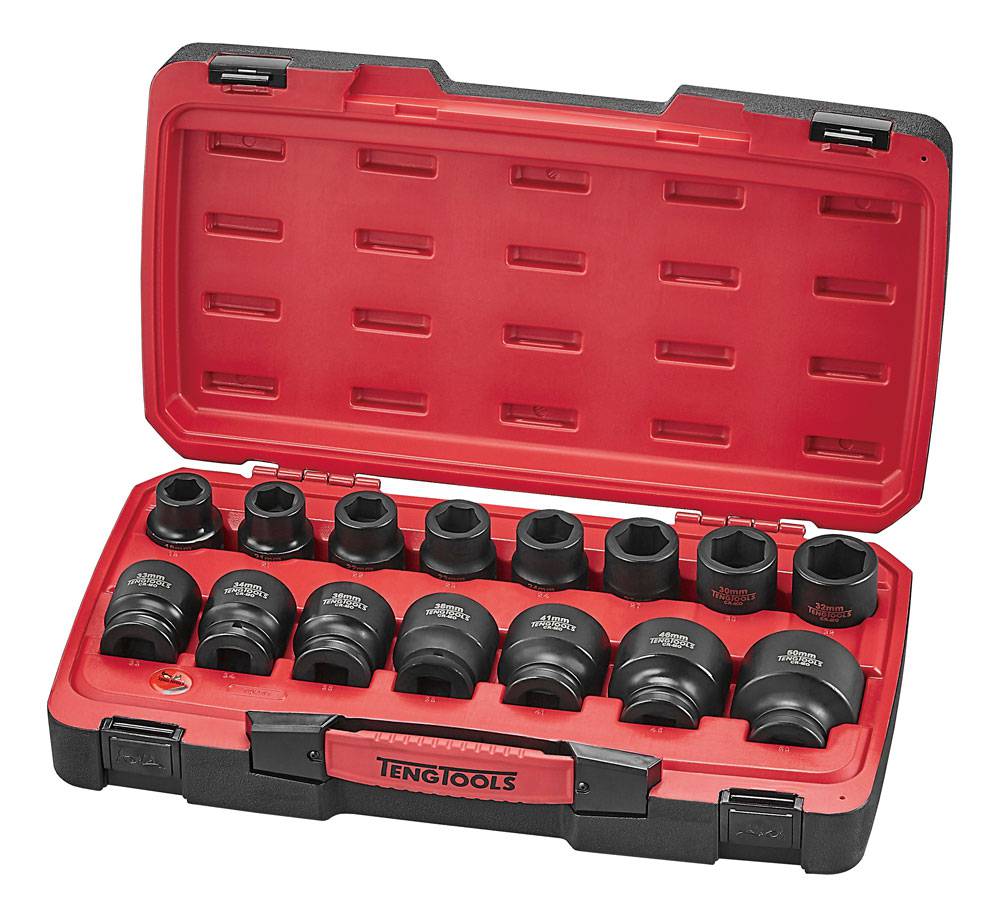 17 delars krafthylssats med 3/4" fyrkantsfäste Teng Tools T9417