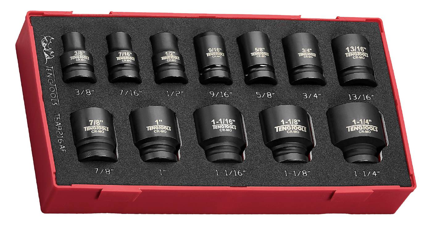 16 delars krafthylssats. Med 1/2" fyrkantsfäste Teng Tools TEA9216AF