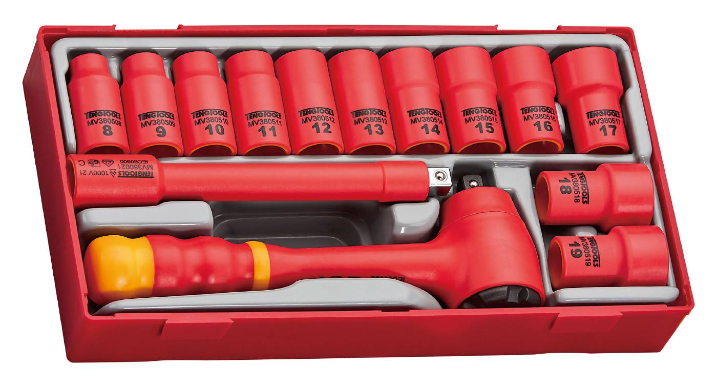 14 delars Hylsnyckelsats med 3/8”-fäste Teng Tools TTV3814 1000 V