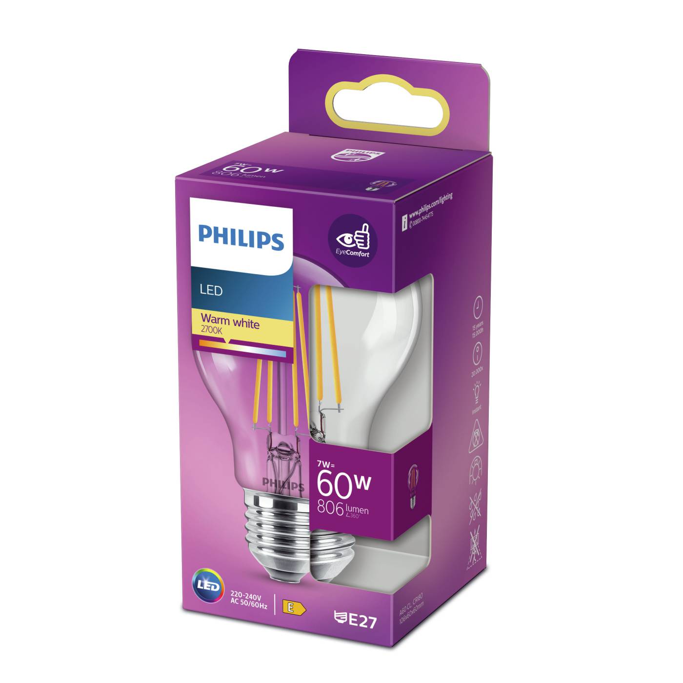 Klassisk glödlampa (LED) E27 (klar) Philips – bild 2