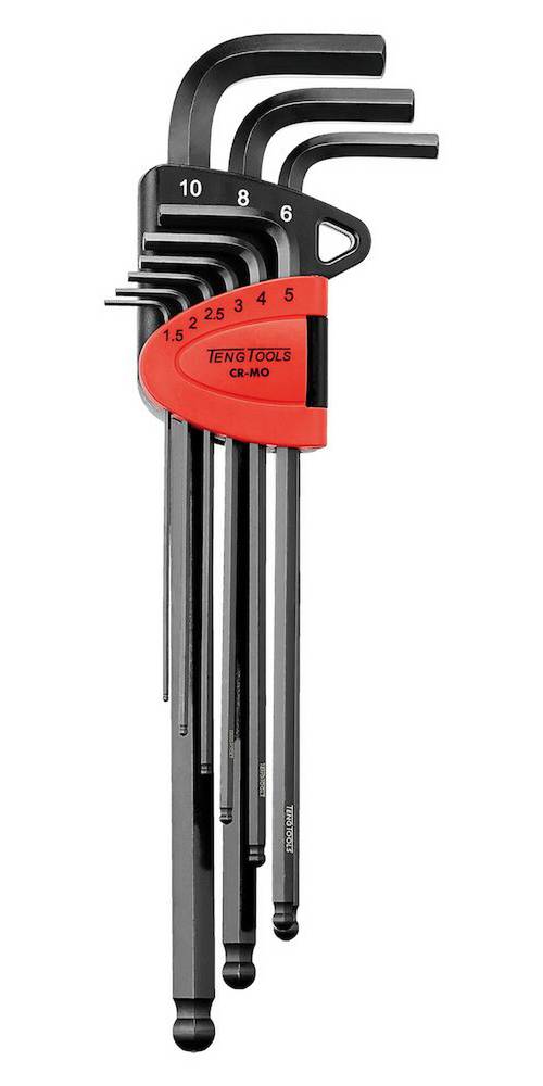 Sexkantnycklar, extra långa med kulspets, i sats Teng Tools 1499MML