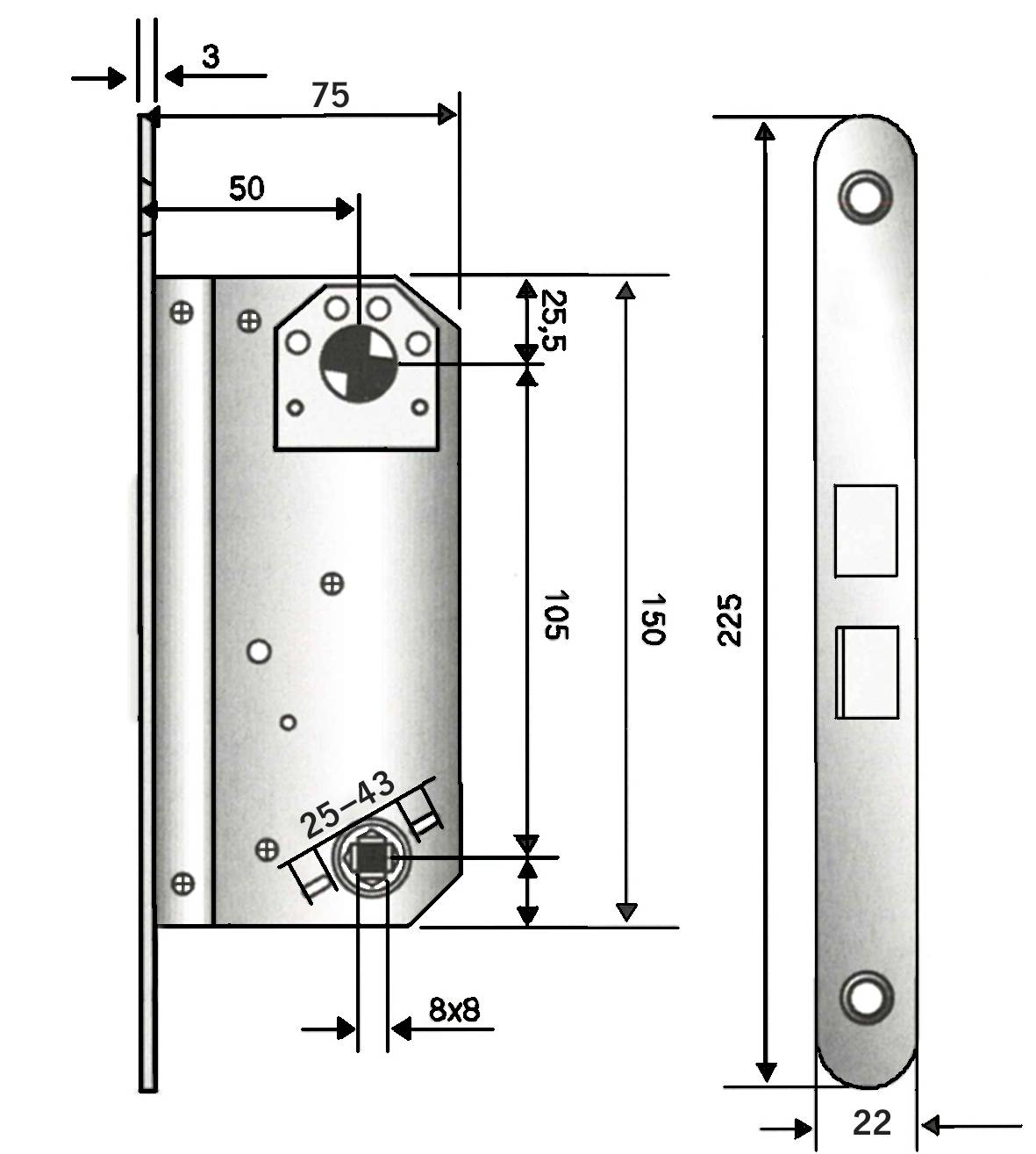 Låshus DL 1216 rostfritt ytterdörr MILLERS – bild 2