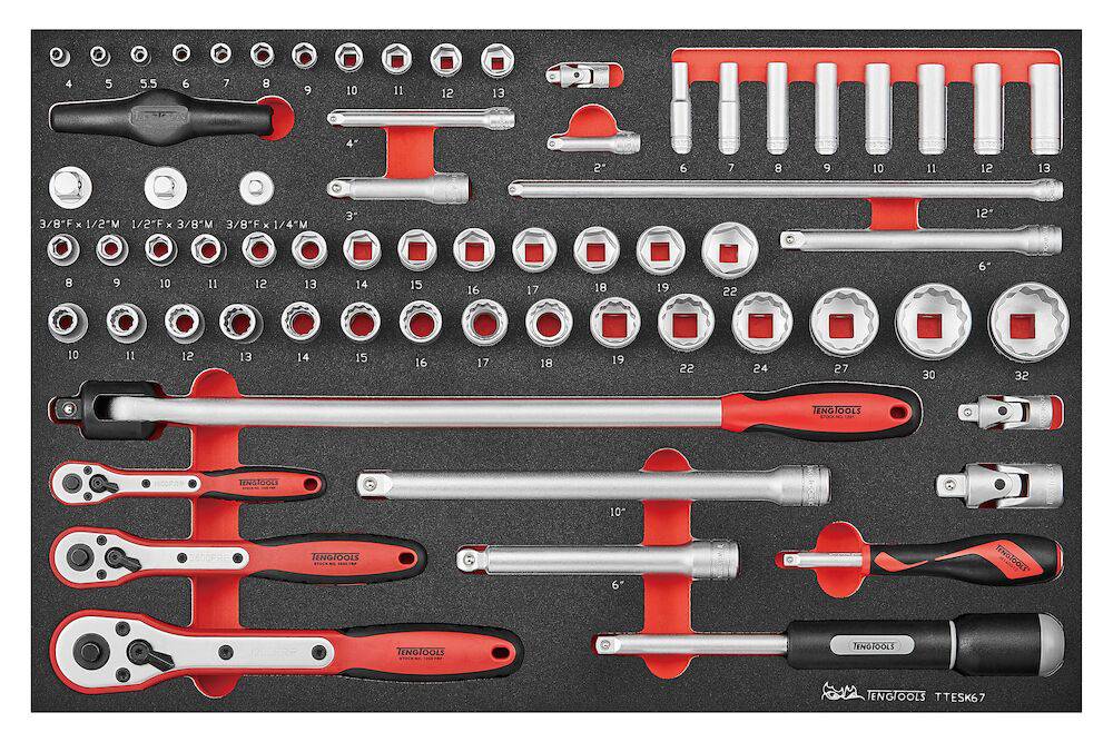 Hylsnyckelsats med 67 delar (1/4”, 3/8” och 1/2”) TengTools TTESK67