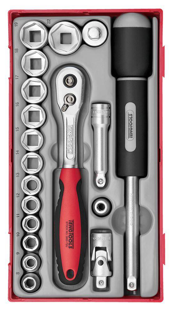 19 delars Hylsnyckelsats. Med 3/8" fyrkantsfäste Teng Tools TT3819