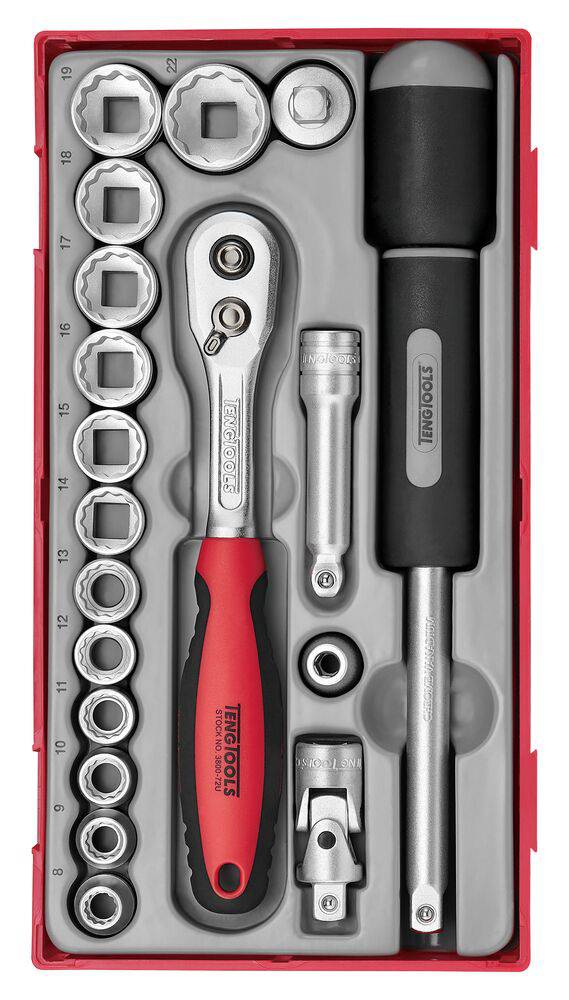 19 delars Hylsnyckelsats. Med 3/8" fyrkantsfäste Teng Tools TT381912