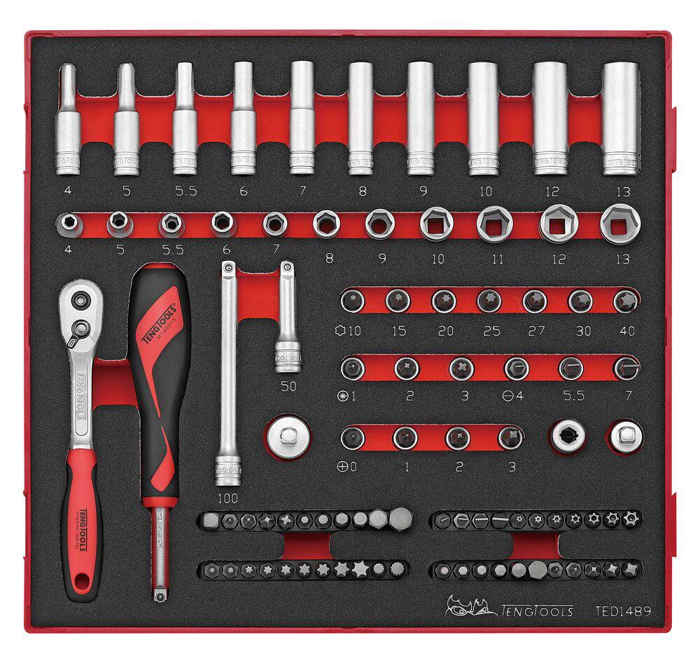 89 delars Hylsnyckelsats med 1/4'' fyrkantsfäste. Teng Tools TED1489