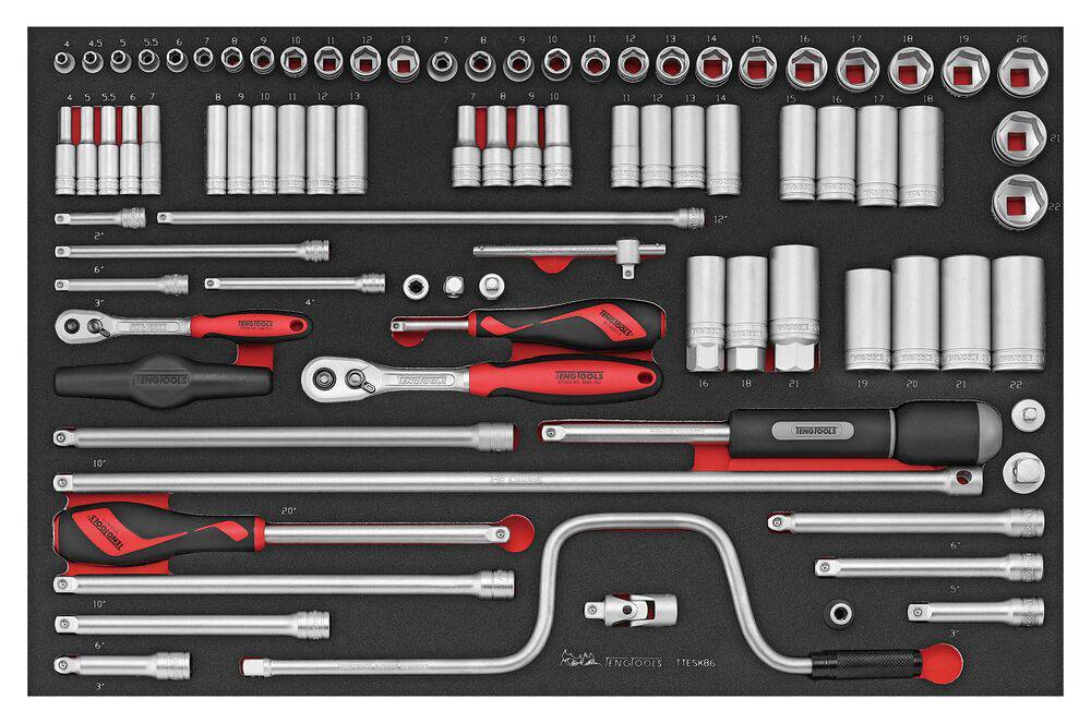 86 delars Hylsnyckelsats med 1/4'' och 3/8'' fyrkantsfäste Teng Tools TTESK86