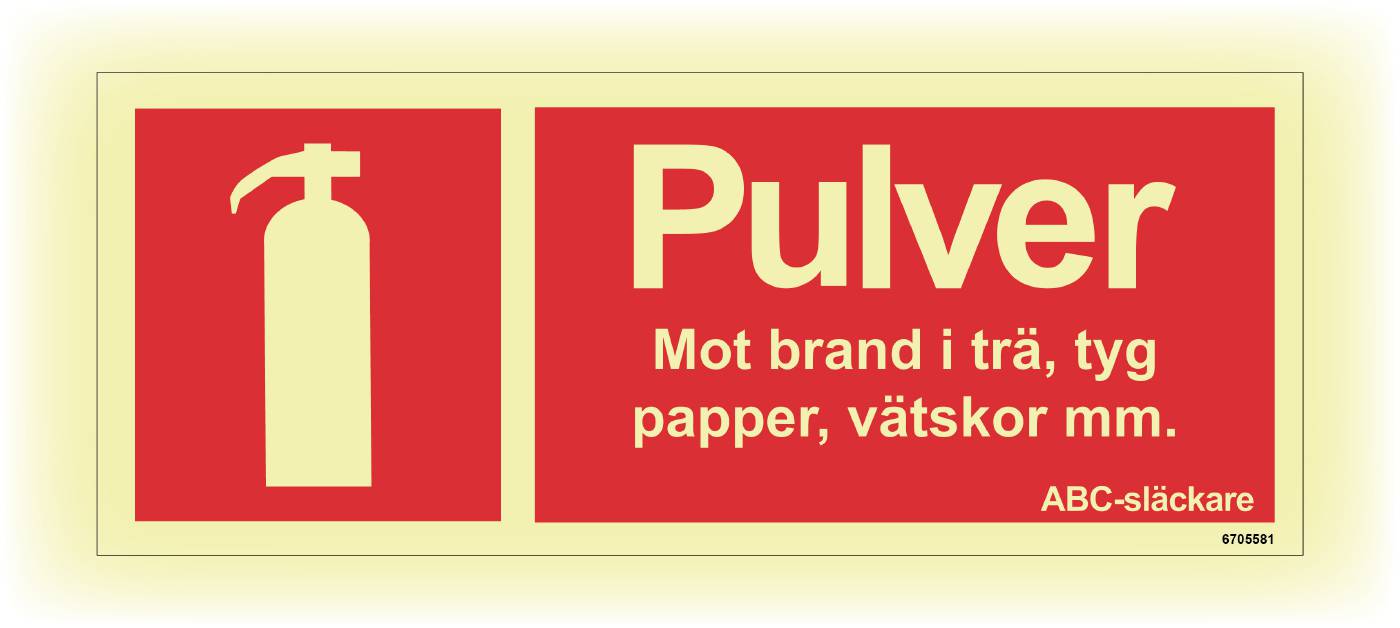 Brandskylt Unigraphics Pulver mot brand i trä, tyg, papper, vätskor mm