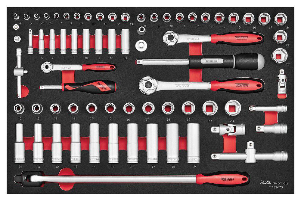 Hylsnyckelsats med 73 delar TTESK73 TengTools (1/4"-, 3/8"- och 1/2"-fäste)