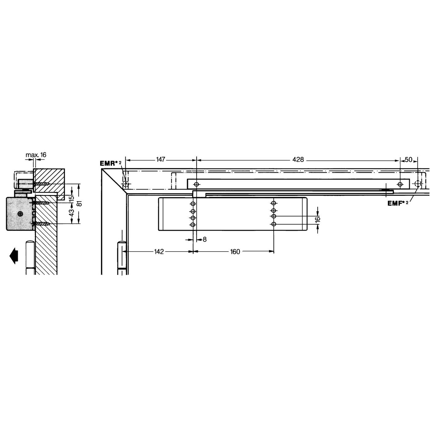 Glidskenedörrstängare Dorma TS93 – bild 3