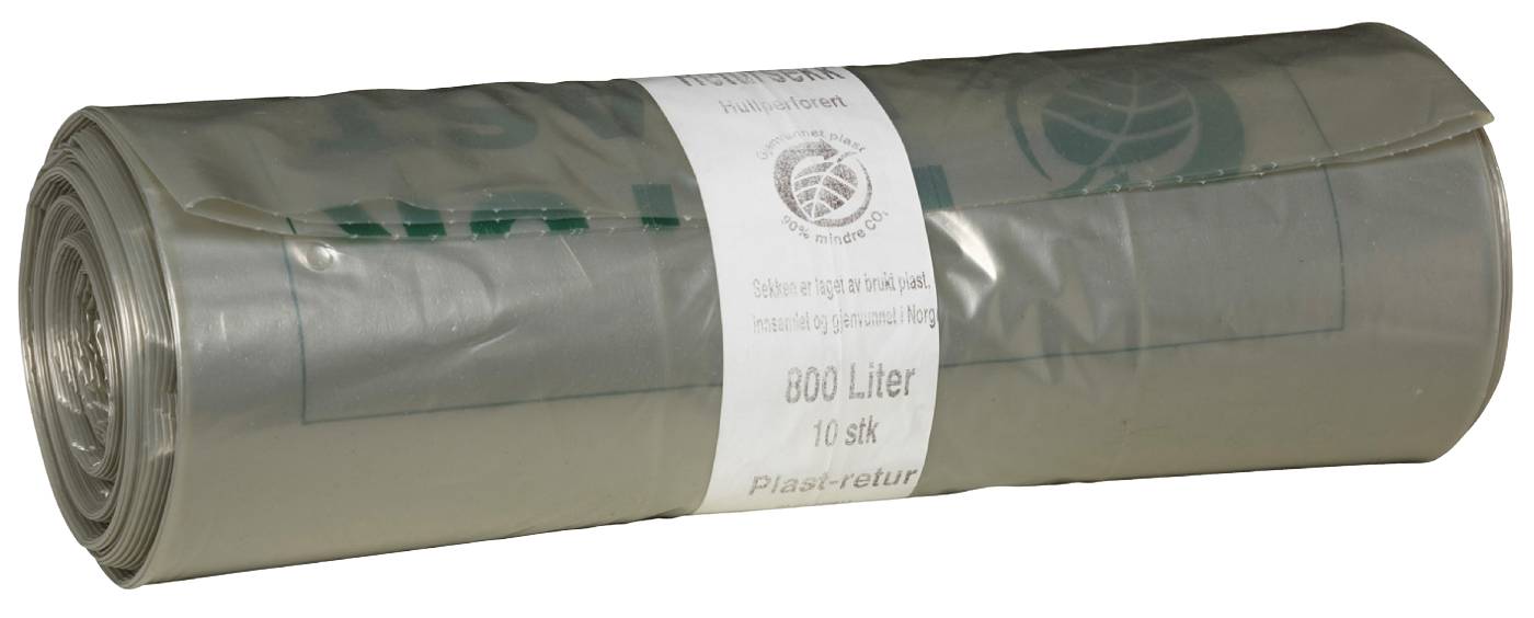 Avfallssäck i återvunnen folie (hålperforerad 800 liter) för plaståtervinning