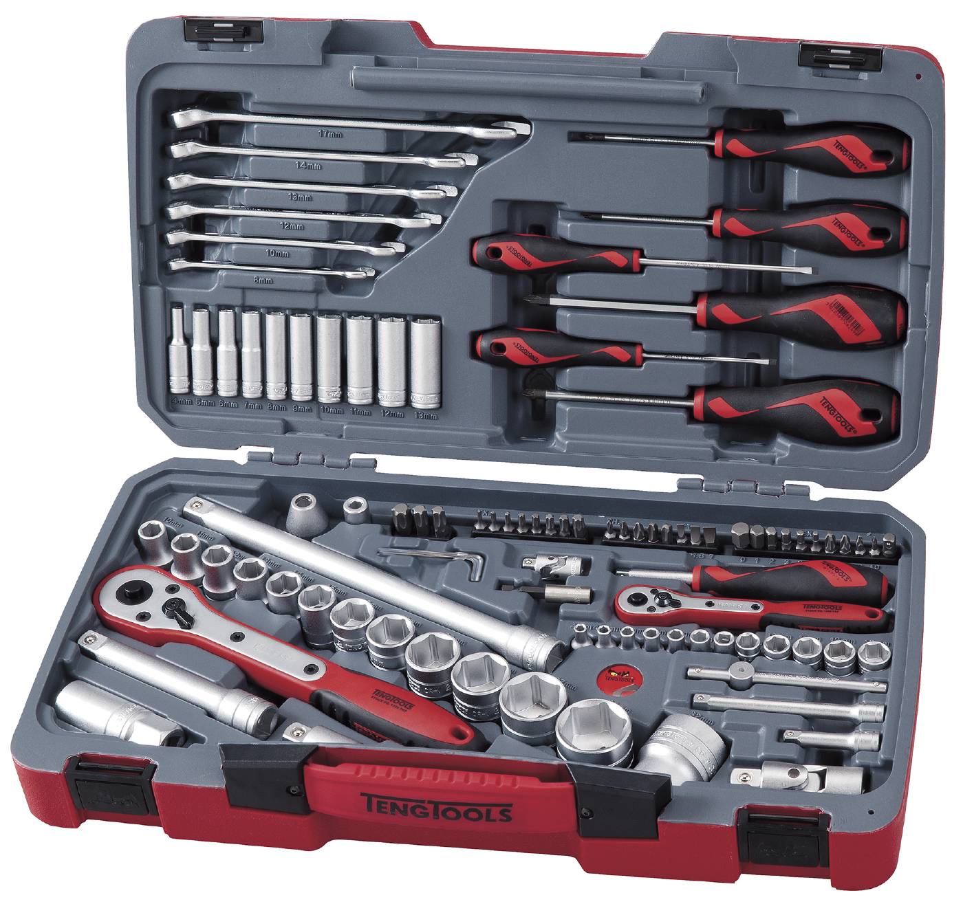 Hylsnyckelsats. Med 1/4'' och 1/2'' fyrkantsfäste Teng Tools TM095