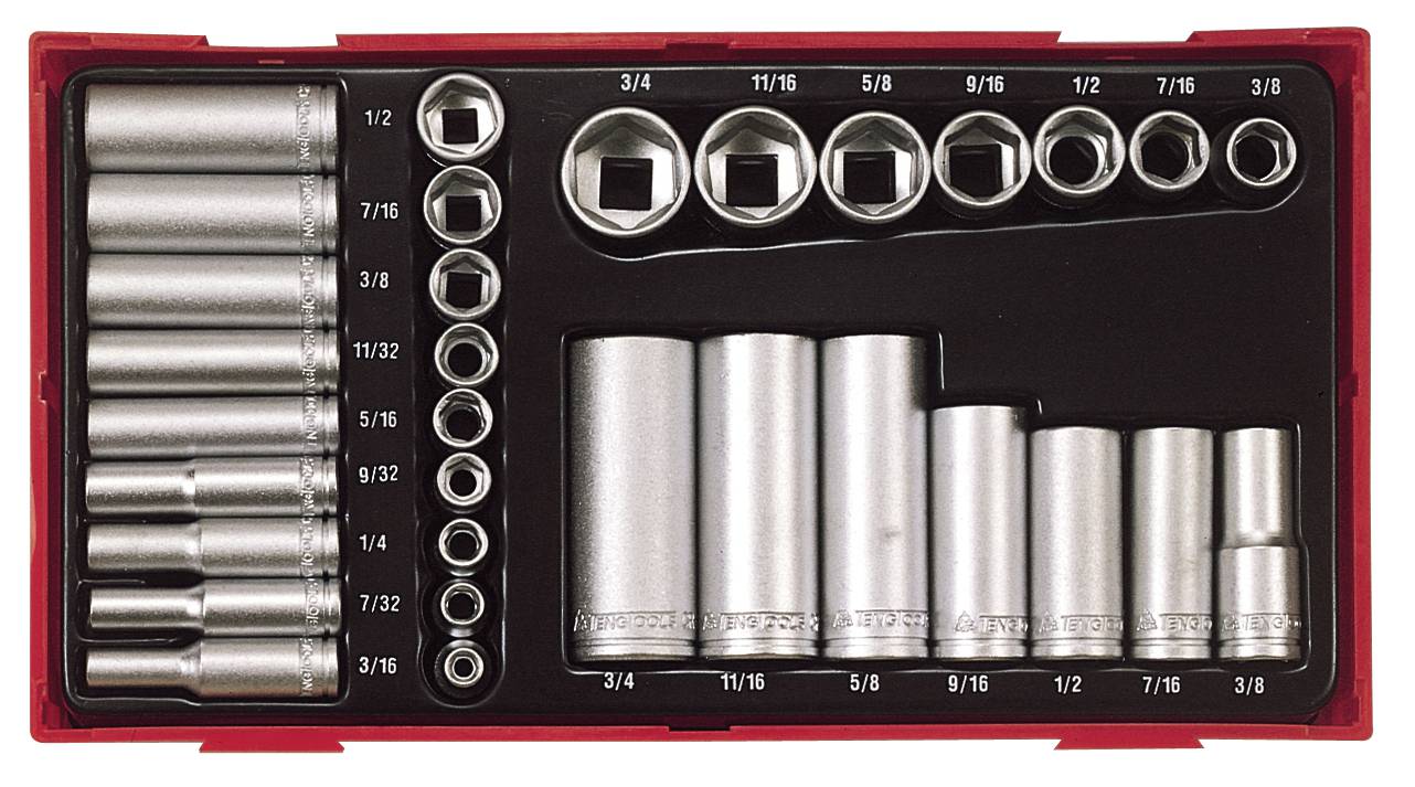 32 delars Hylssats. Med 1/4'' och 3/8'' fyrkantsfäste Teng Tools TTAF32
