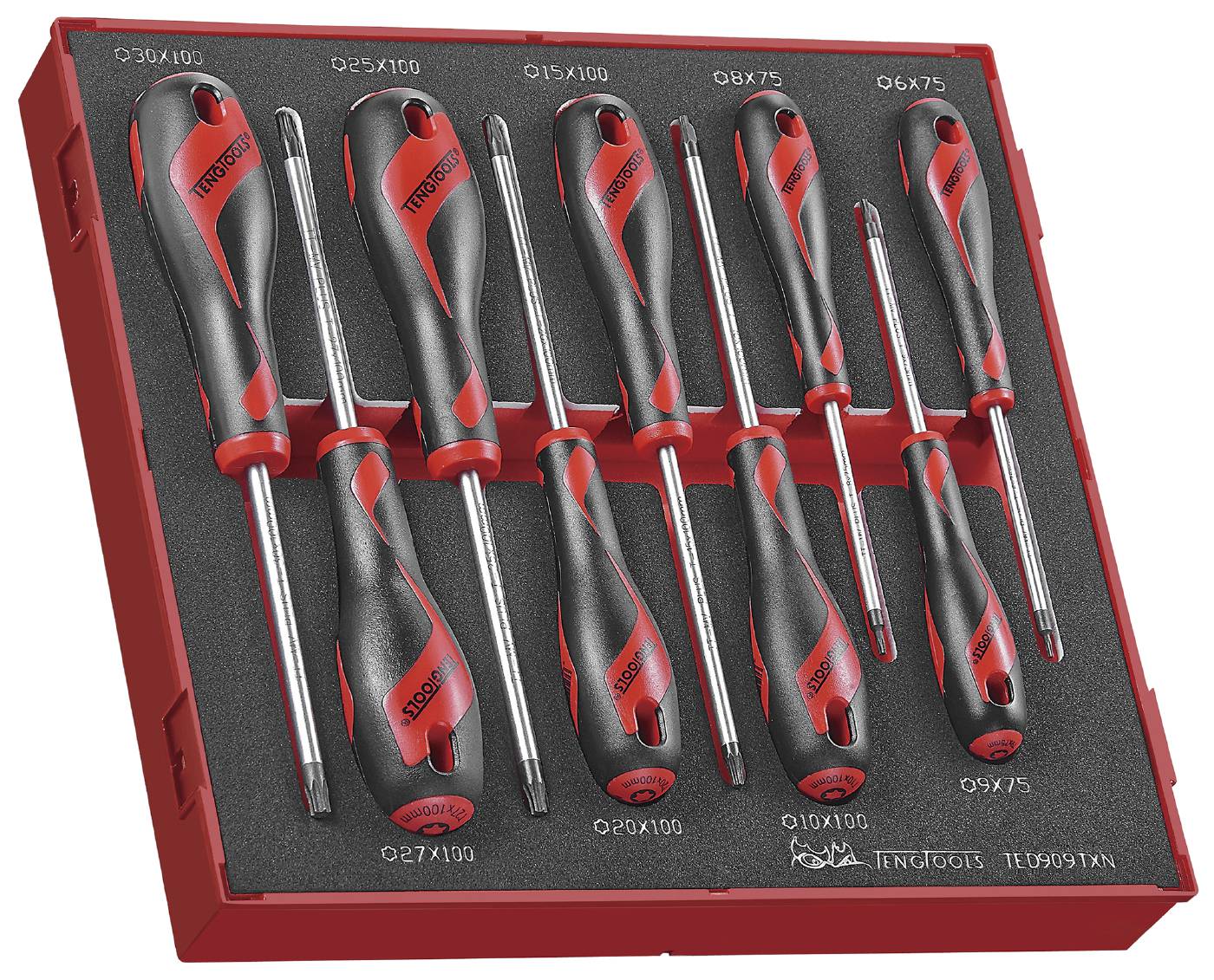 9 delars Skruvmejselsats för TX-spår. Teng Tools TED909TXN – bild 2