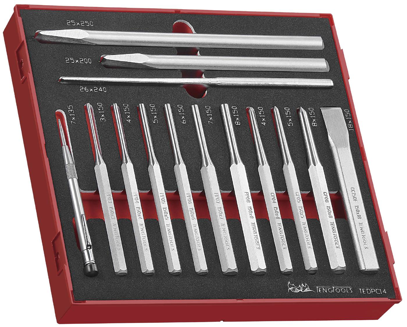 14 delars Drivdorn/huggmejselsats. Teng Tools TEDPC14