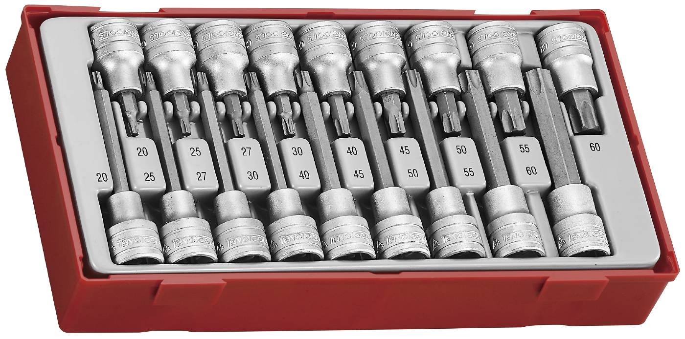 18 delars Hylsbitssats för TX-spår, 1/2'' fyrkantsfäste. Teng Tools TTTX18 – bild 1
