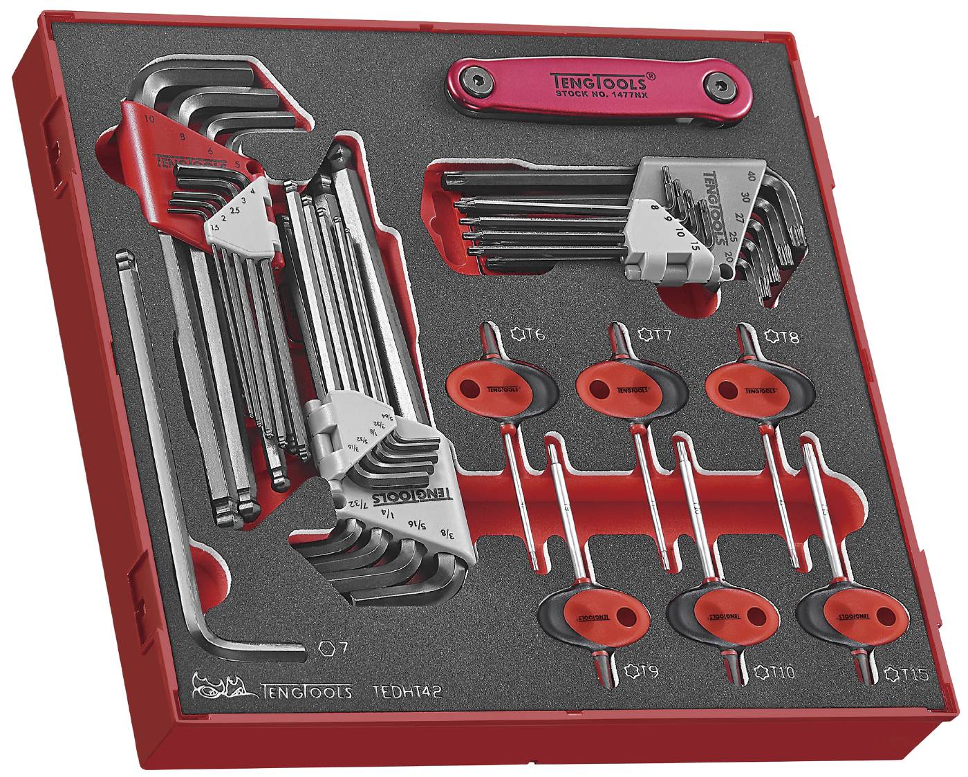 42 delars TX- och sexkantnyckelsats. Teng Tools TEDHT42