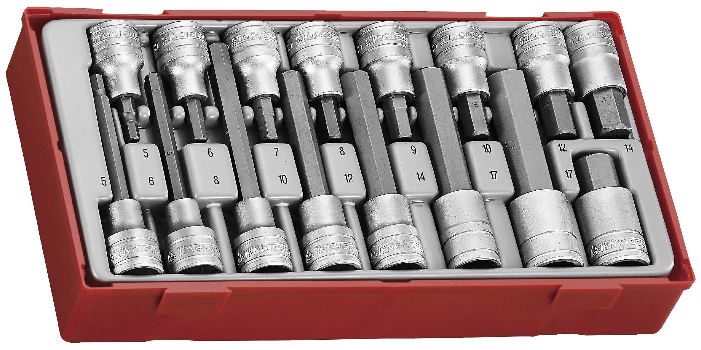 16 delars insex hylsbitssats. Med 1/2'' fyrkantsfäste. Teng Tools TTHEX16
