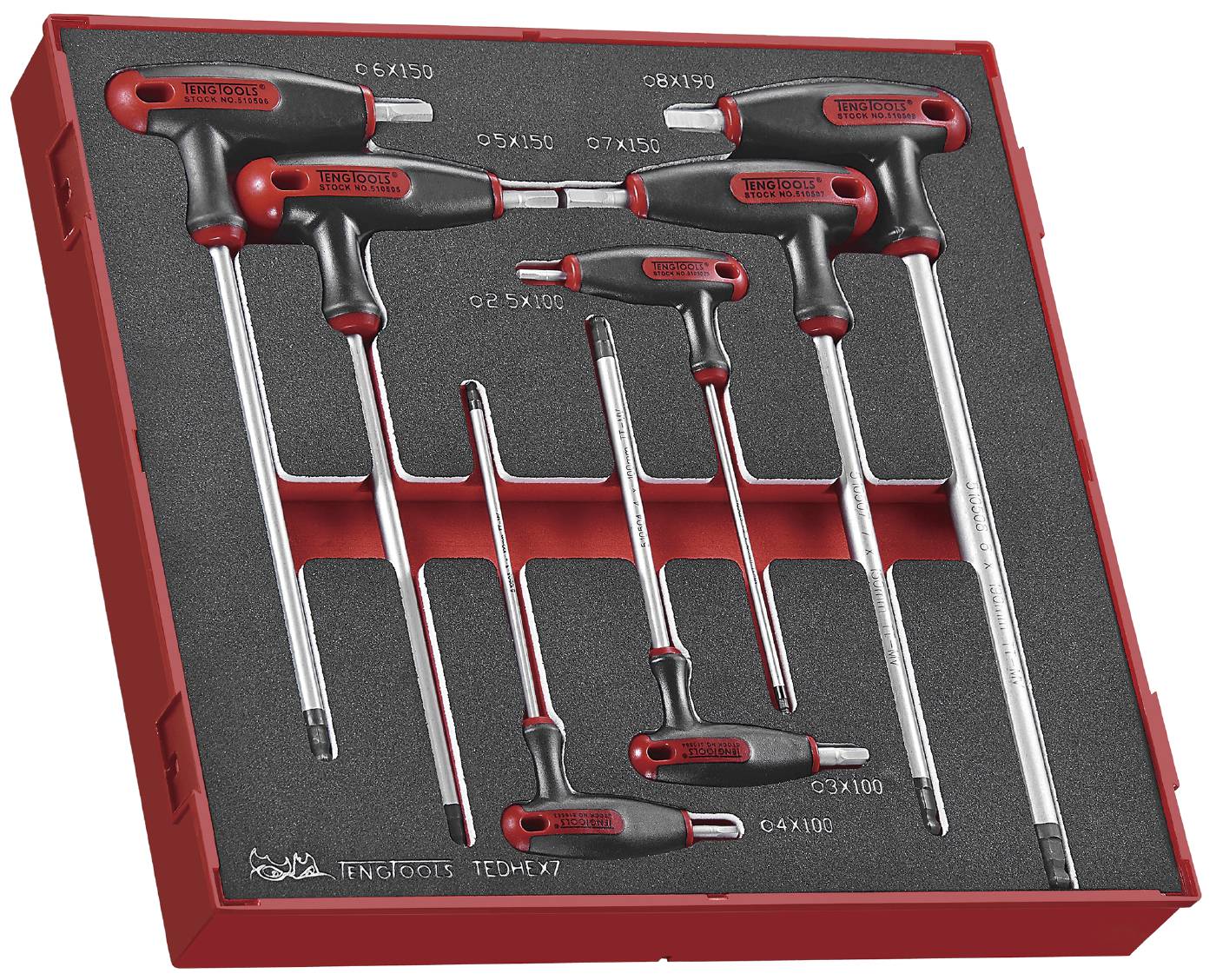7 delars Sexkantnyckelsats med T-handtag. Teng Tools TEDHEX7 – bild 1