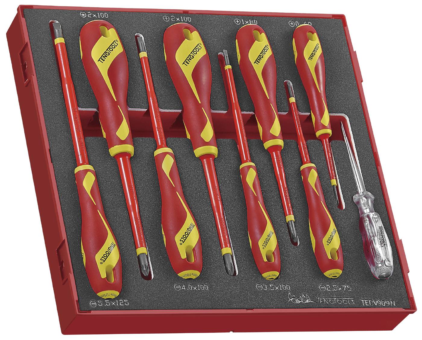 9 delars Skruvmejselsats för 1000 V. Teng Tools TEDV909N