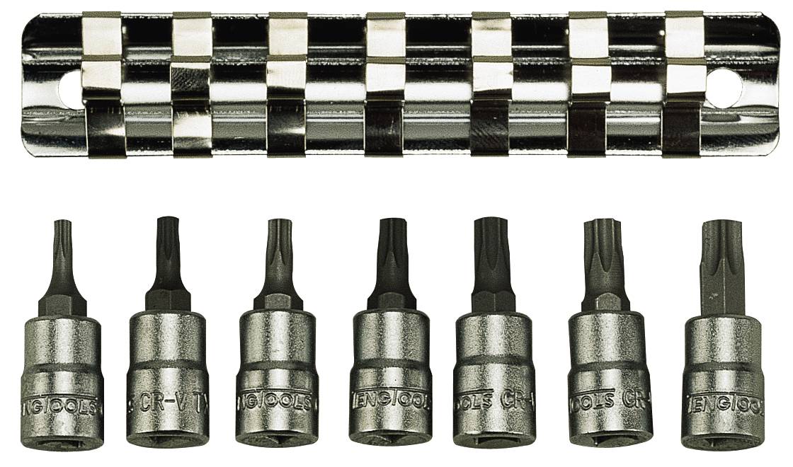 TX-hylsor i sats. Med 1/4" fyrkantsfäste. Teng Tools M1408TX
