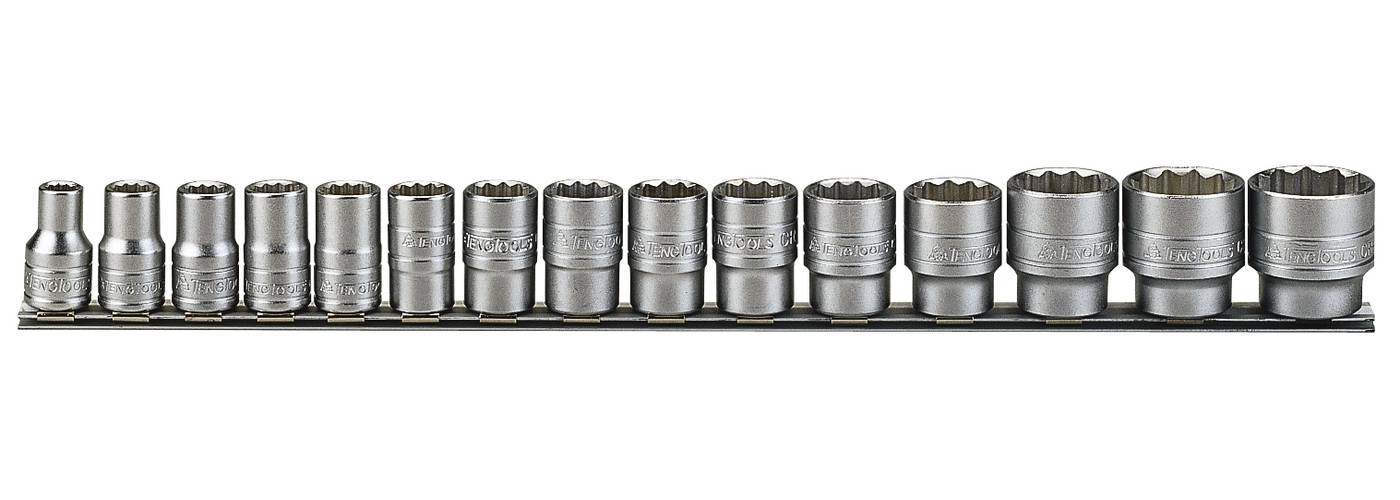 Hylsor i sats. Med 1/2" fyrkantsfäste. Teng Tools M1215MM / M1215AF
