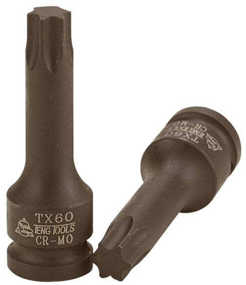 Krafthylsbits för TX-spår med 1/2" fyrkantsfäste. Teng Tools 921207TX-C / 921270TX-C
