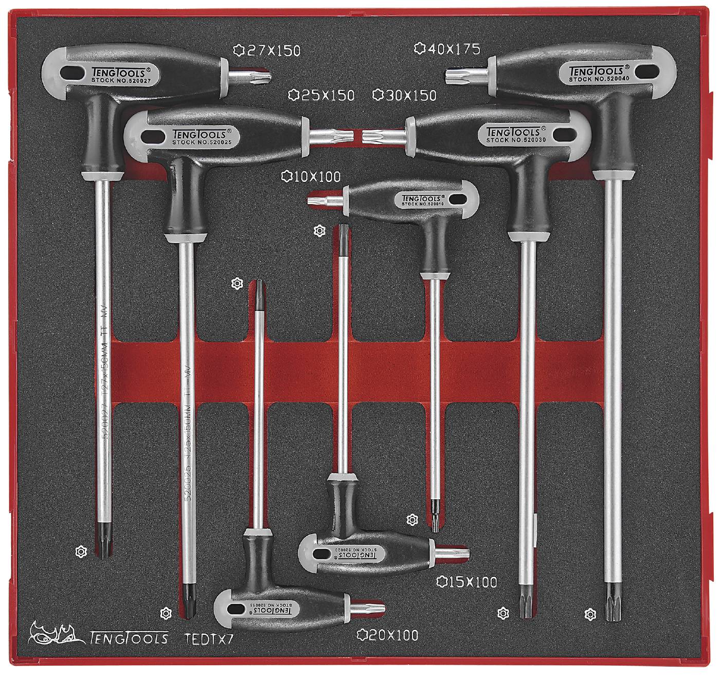7 delars TX/TPX nyckelsats med T-handtag. Teng Tools TEDTX7 – bild 2