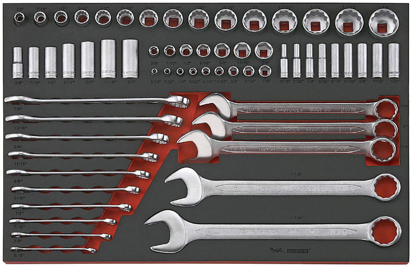 62 delars U-ringnyckel- och hylssats Teng Tools TTEAF62