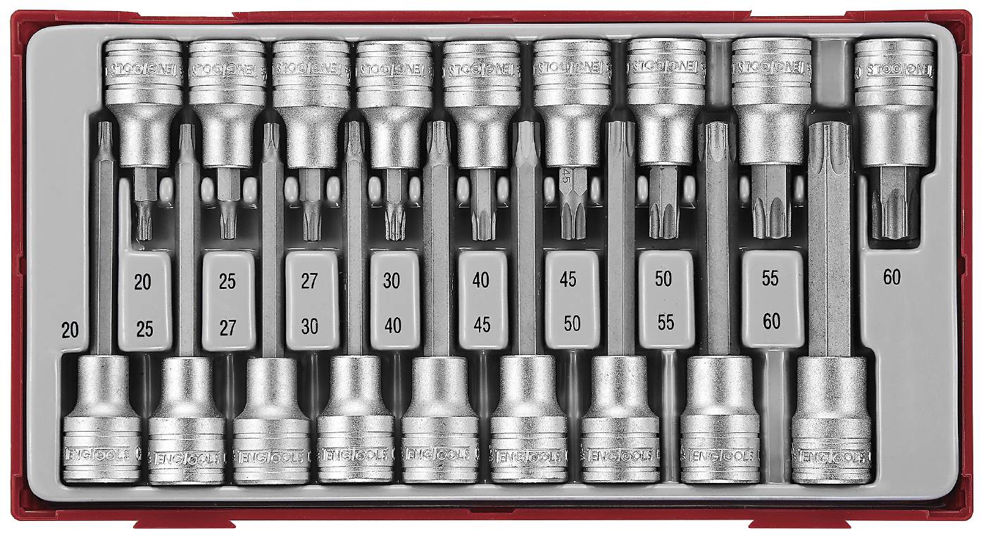18 delars Hylsbitssats för TX-spår, 1/2'' fyrkantsfäste. Teng Tools TTTX18 – bild 2