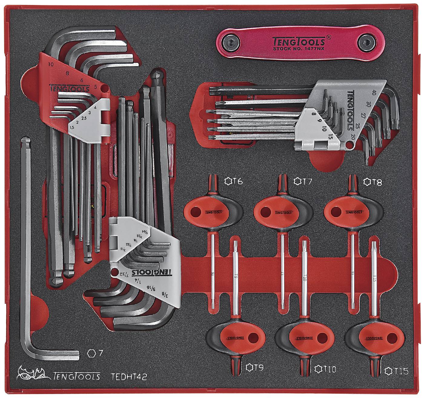 42 delars TX- och sexkantnyckelsats. Teng Tools TEDHT42 – bild 2