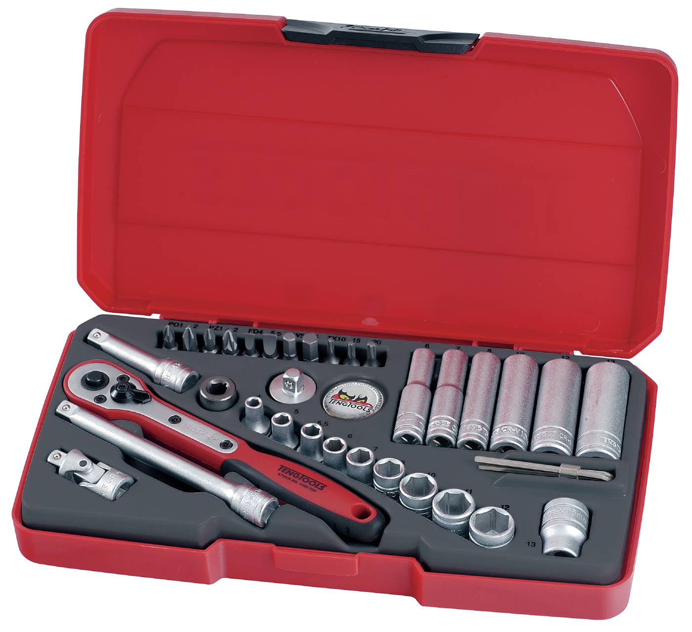 Hylsnyckelsats. Med 1/4'' fyrkantsfäste Teng Tools T1436