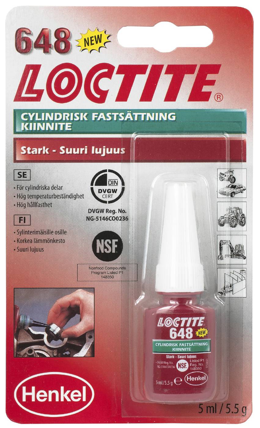 Cylindrisk fastsättning , höghållfast Loctite 648