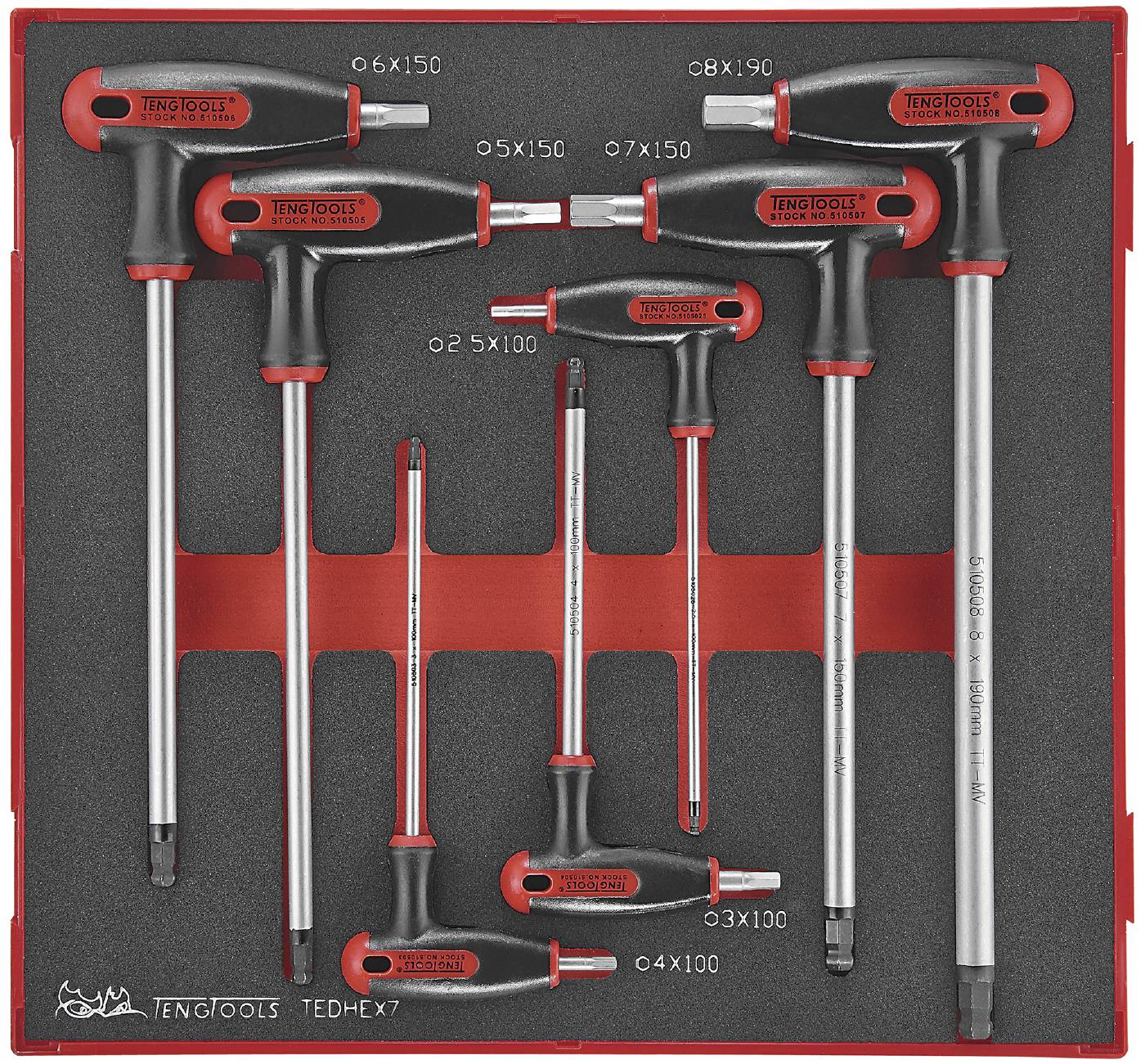 7 delars Sexkantnyckelsats med T-handtag. Teng Tools TEDHEX7 – bild 2