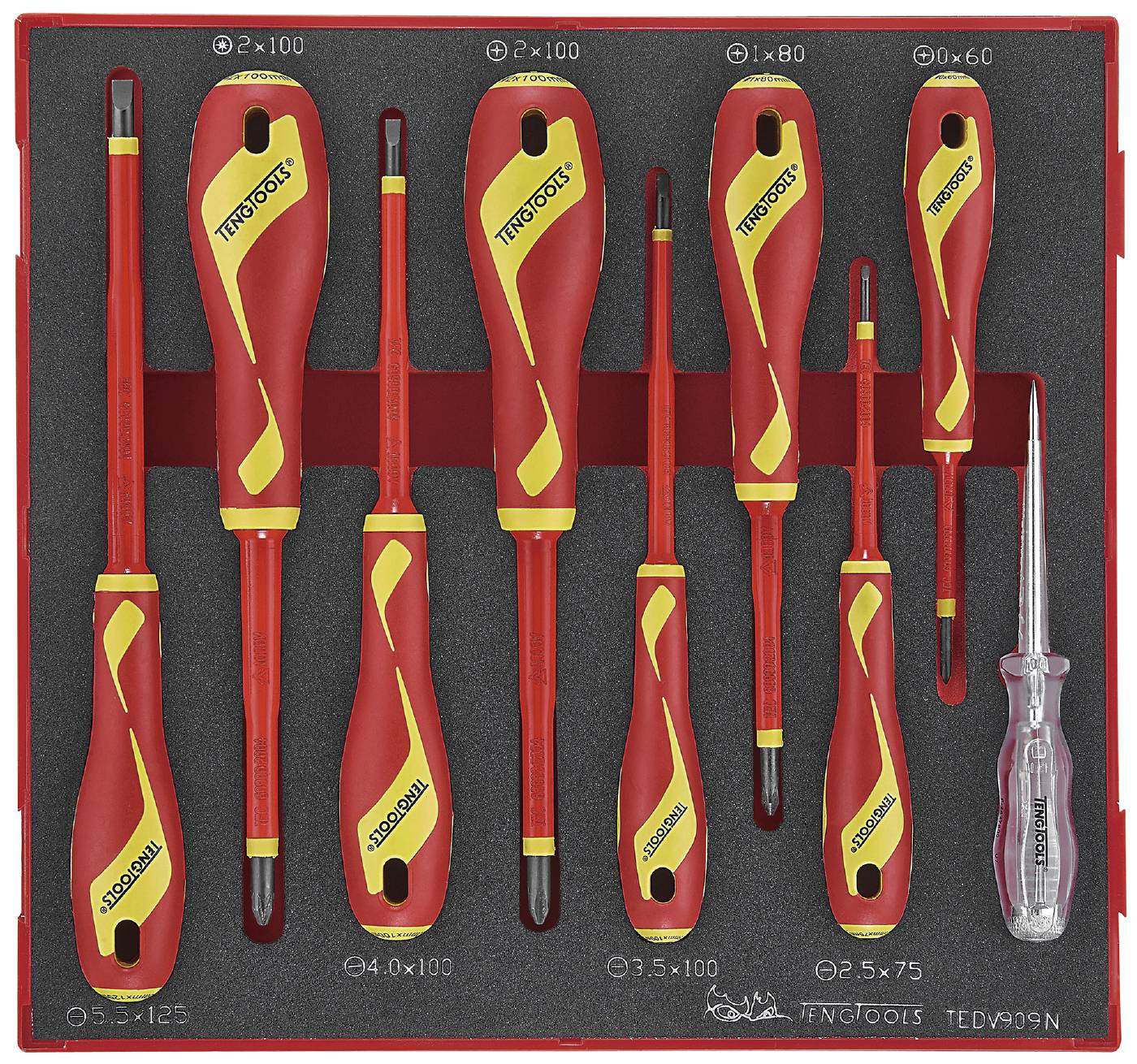 9 delars Skruvmejselsats för 1000 V. Teng Tools TEDV909N – bild 2