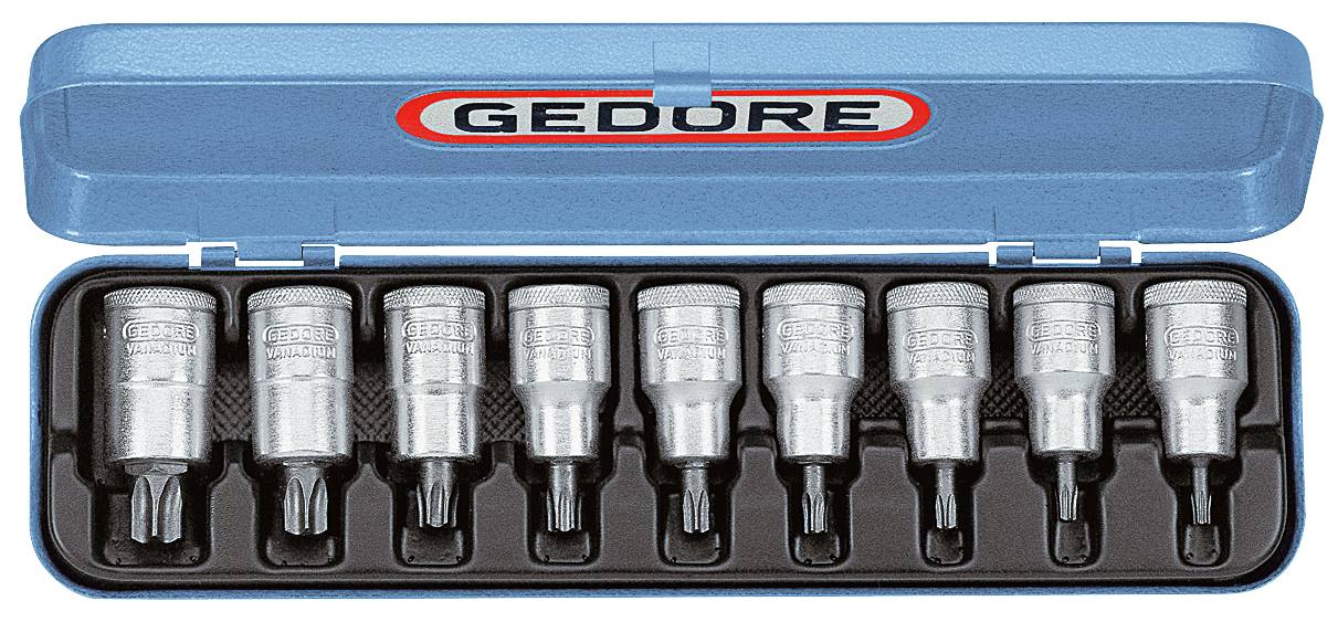 Torx-hylsor i sats. Med 1/2" fyrkantsfäste. Gedore ITX19PM